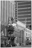 Facade of the El Capitan theater in Spanish colonial style. Hollywood, Los Angeles, California, USA (black and white)