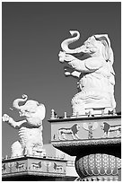 White elephants, replicas from the set of the Griffith movie Intolerance. Hollywood, Los Angeles, California, USA ( black and white)