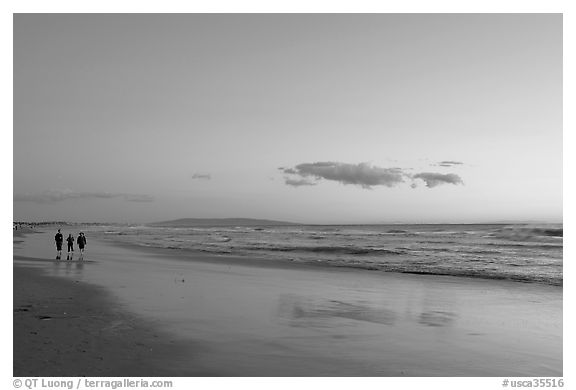 Beach at sunset. Santa Monica, Los Angeles, California, USA (black and white)