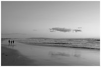 Beach at sunset. Santa Monica, Los Angeles, California, USA (black and white)