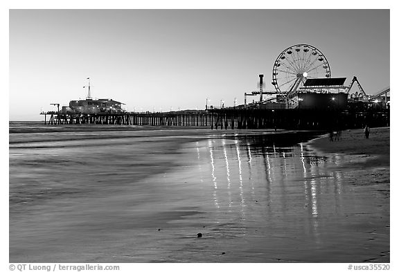 Pier and Ferris Wheel at sunset. Santa Monica, Los Angeles, California, USA