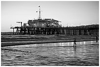 Pier at sunset. Santa Monica, Los Angeles, California, USA ( black and white)
