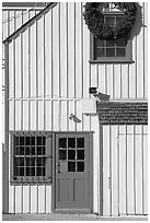 Wooden house with bright blue door. Marina Del Rey, Los Angeles, California, USA ( black and white)