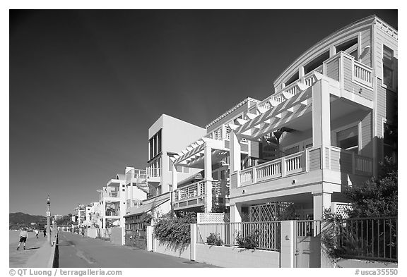 Row of colorful houses and beach promenade. Santa Monica, Los Angeles, California, USA