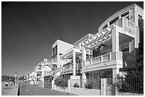 Row of colorful houses and beach promenade. Santa Monica, Los Angeles, California, USA ( black and white)