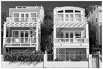 Colorful beach houses. Santa Monica, Los Angeles, California, USA (black and white)