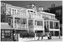 Row of colorful beach houses. Santa Monica, Los Angeles, California, USA (black and white)