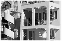 Facade of beach houses with spiral staircase. Santa Monica, Los Angeles, California, USA ( black and white)