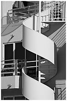 Detail of outdoor spiral staircase. Santa Monica, Los Angeles, California, USA ( black and white)