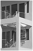 Spiral staircase and balconies on beach house. Santa Monica, Los Angeles, California, USA ( black and white)