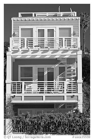 Colorful beach house. Santa Monica, Los Angeles, California, USA (black and white)