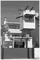 Beach house with lookout tower. Venice, Los Angeles, California, USA (black and white)