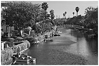 Residences along canals. Venice, Los Angeles, California, USA (black and white)