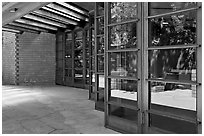 Windows outside the Library, Hanna House, designed by Frank Lloyd Wright. Stanford University, California, USA ( black and white)