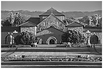 Lawn, main Quad, and Memorial Chapel. Stanford University, California, USA ( black and white)