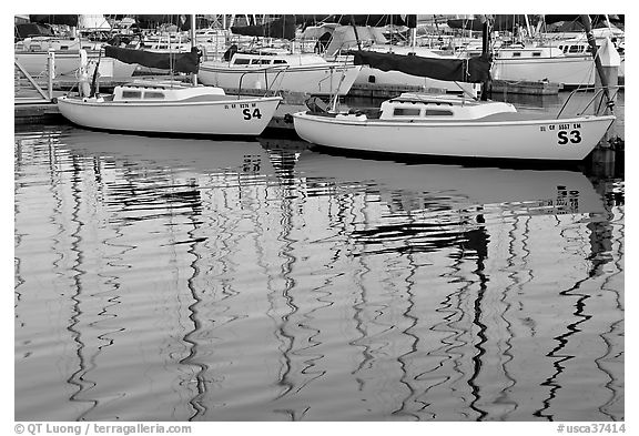 Marina reflections. Redwood City,  California, USA (black and white)