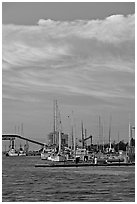 Port of Redwood and clouds at sunset. Redwood City,  California, USA (black and white)