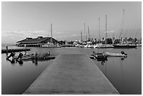 Deck and marina, sunset. Redwood City,  California, USA (black and white)