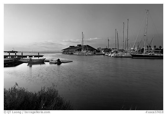 Marina, sunset. Redwood City,  California, USA (black and white)