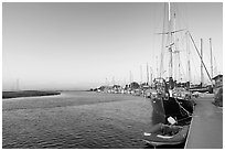 Yachts and Bair Island wetlands, sunset. Redwood City,  California, USA (black and white)