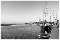 Yachts and Bair Island wetlands, sunset. Redwood City,  California, USA (black and white)