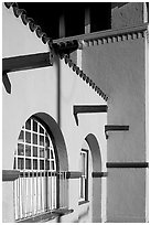 Detail of adobe style train depot. Burlingame,  California, USA (black and white)