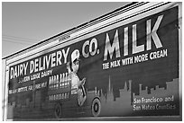 Vintage advertising mural, one of the first of its kind. Burlingame,  California, USA ( black and white)