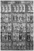 Pez candy and dispensers for sale, Museum of Pez memorabilia. Burlingame,  California, USA (black and white)