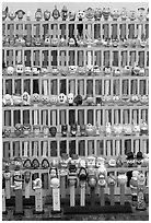 Collection of Pez dispensers, Pez museum. Burlingame,  California, USA ( black and white)