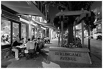 Burlingame Avenue at night. Burlingame,  California, USA (black and white)