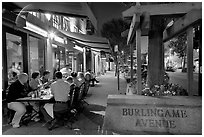 Outdoor dining on Burlingame Avenue. Burlingame,  California, USA (black and white)