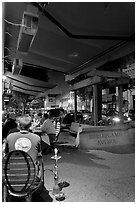 Restaurant terrace on Burlingame Avenue sidewalk. Burlingame,  California, USA (black and white)