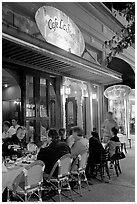 Italian restaurant with diners by night. Burlingame,  California, USA (black and white)