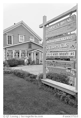 Zabella House and signs. Half Moon Bay, California, USA (black and white)