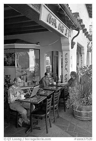 Men sitting at Cafe. Palo Alto,  California, USA (black and white)