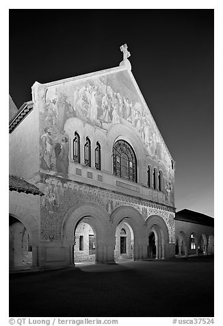 Memorial Church illuminated. Stanford University, California, USA (black and white)