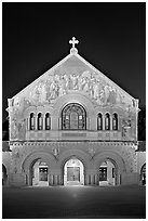 Memorial Church facade at night. Stanford University, California, USA (black and white)