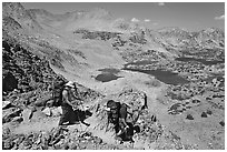 Backpackers descending from Bishop Pass, John Muir Wilderness. California, USA ( black and white)