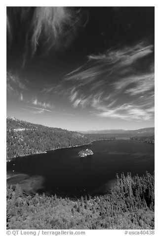 Emerald Bay and Lake Tahoe, Emerald Bay State Park, California. USA (black and white)