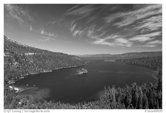 Wide view of Emerald Bay and Lake Tahoe, California. USA