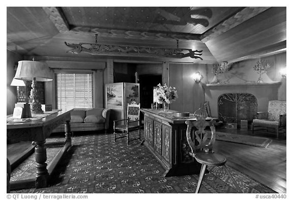 Living room, Vikingsholm castle, Lake Tahoe, California. USA