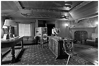 Living room, Vikingsholm castle, Lake Tahoe, California. USA ( black and white)