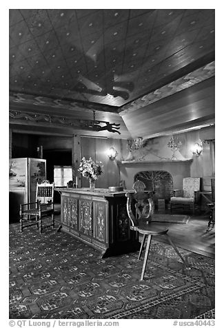 Vikingsholm interior, South Lake Tahoe, California. USA (black and white)