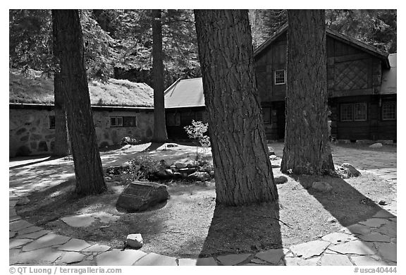 Vikingsholm courtyard, South Lake Tahoe, California. USA (black and white)
