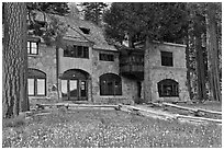 Vikingsholm castle facade, Emerald Bay,  Lake Tahoe, California. USA ( black and white)