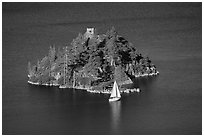 Yacht near Fannette Island, and sailboat, Emerald Bay State Park, California. USA ( black and white)
