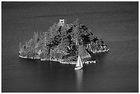 Yacht near Fannette Island, and sailboat, Emerald Bay State Park, California. USA (black and white)