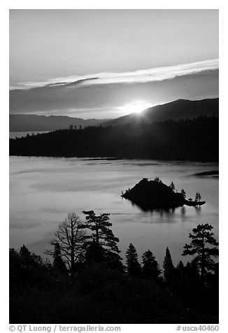 Sunrise over Emerald Bay and Fannette Island, California. USA (black and white)