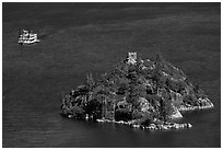 Paddle tour boat approaching Fannette Island, Emerald Bay, California. USA ( black and white)