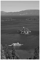 Paddle boat, Emerald Bay, Fannette Island, and Lake Tahoe, California. USA ( black and white)